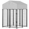 Outdoor Dog Kennel with Roof, 4' x 4' x 6' Heavy Duty Welded Wire Dog Playpen Enclosure with Escape-proof Lock