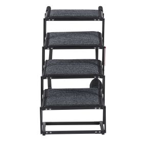 Dog Stairs for Car, 4 Steps Extra Wide Foldable Dog Ramp for Large Dogs with Non-Slip Rug Surface, Portable Lightweight Pet Ladder for Car, SUV, Truck