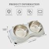 Anti slip base double cat food bowl, gray stainless steel food and water bowl, easy to clean and detachable design, cat and dog pet feeder