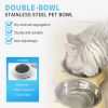 Anti slip base double cat food bowl, pink stainless steel food and water bowl, easy to clean and detachable design, cat and dog pet feeder