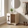 Dog Bed Side Table Wooden Dog Condo with Bone-shape Window and Thick Metal Legs