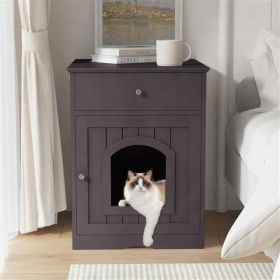 Wooden Pet House Cat Litter Box Enclosure With Drawer, Side Table, Indoor Pet Crate, Cat Home Nightstand Brown (Option: Coffee)