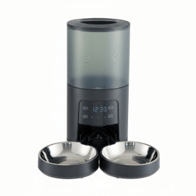 6L Automatic Cat Feeder for 2 Cats, Timed Cat Food Dispenser with 2 Stainless Bowls, 10s Voice Recorder, Dual Power Supply (Color: Black)