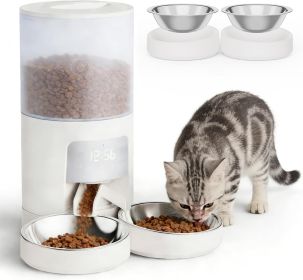 6L Automatic Cat Feeder for 2 Cats, Timed Cat Food Dispenser with 2 Stainless Bowls, 10s Voice Recorder, Dual Power Supply (Color: White)